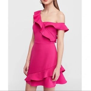 Express off-shoulder ruffle pink dress